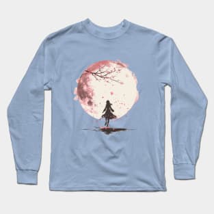 Full moon Girl Sakura Leaves Long Sleeve T-Shirt